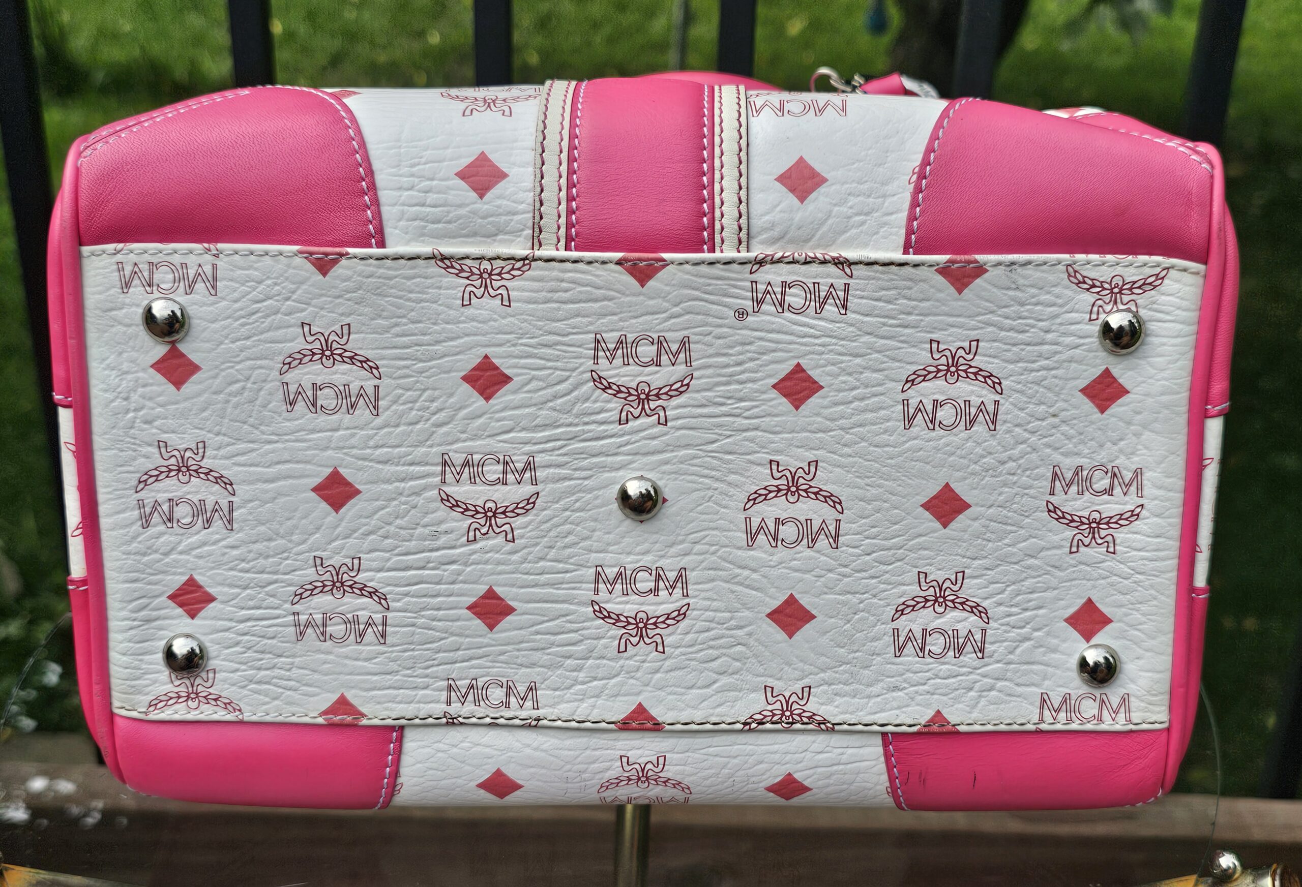 Mcm Visetos Boston Bag Hot Pink - Image 10