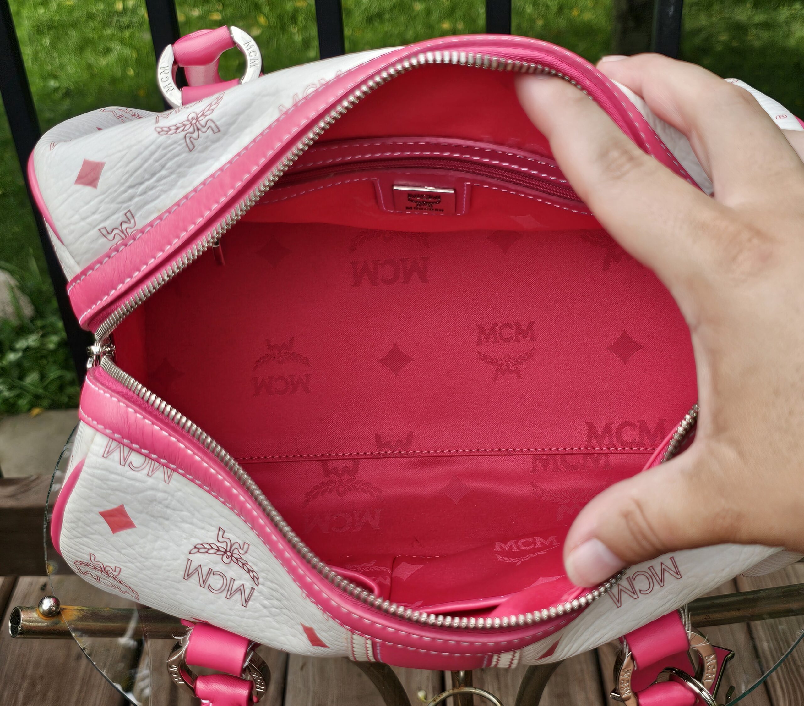 Mcm Visetos Boston Bag Hot Pink - Image 20