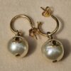 Pair of Chanel faux pearl pierced drop earrings with gold-tone hoops and butterfly backs