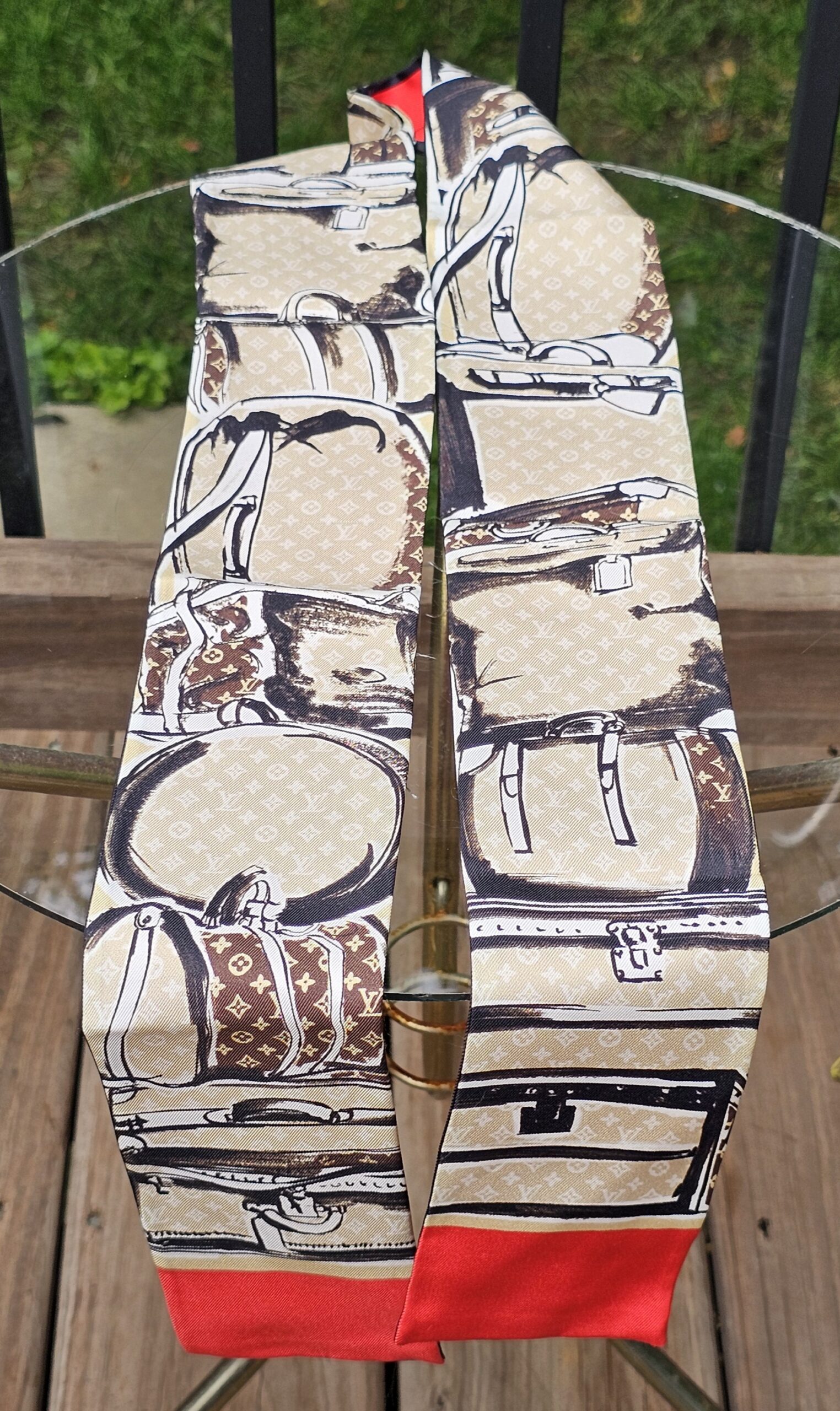 Louis Vuitton Silk Monogram Trunks bandeau folded to show the full print repeat