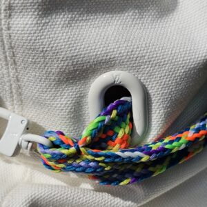 Close-up of the cord loop and white toggle on the Louis Vuitton Virgil Abloh bucket hat