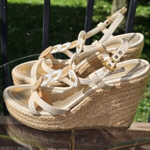 Footbed of the Louis Vuitton Trunks and Bags espadrille wedge sandal shown for condition