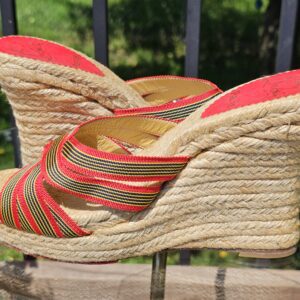 Christian Louboutin espadrille wedge sandals from the side showing the approximately 4.5 inch jute wedge heel
