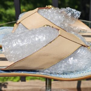 Light blue Monogram denim footbed of the Louis Vuitton thong sandals with leather trim