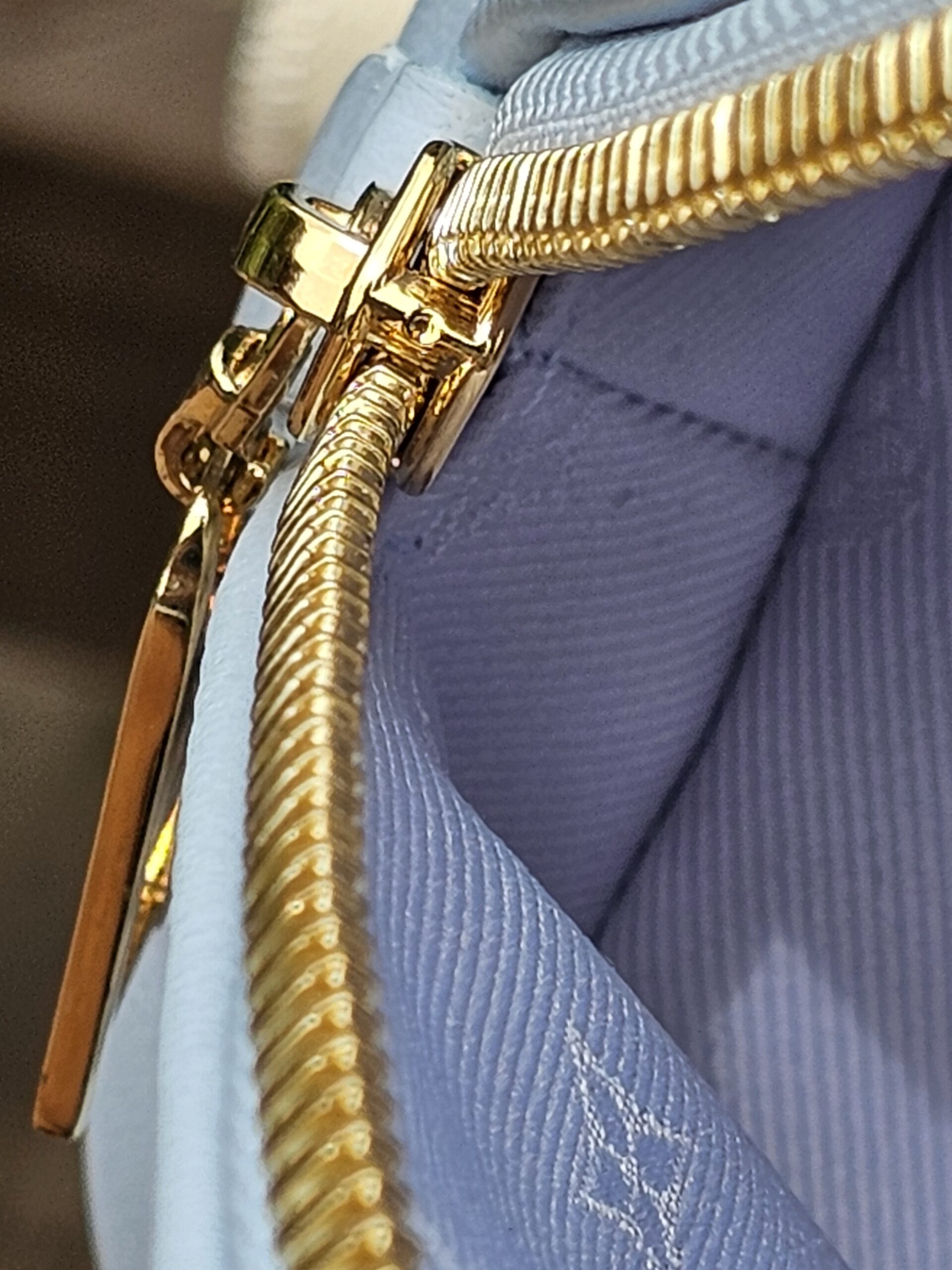 Gold-tone zip and Monogram textile interior of the Louis Vuitton Bubblegram Alma BB