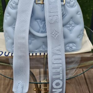 Wide Louis Vuitton jacquard strap included with the Bubblegram Alma BB