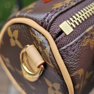 End of the zip track and gold-tone D-ring on the Louis Vuitton Nano Speedy Bandouliere