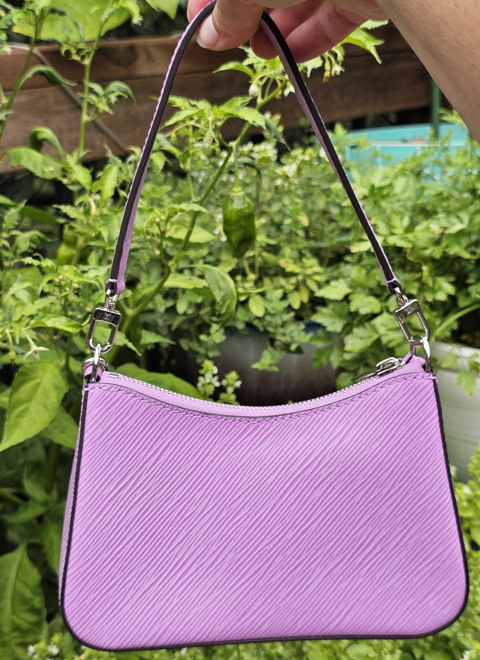 Back of the Louis Vuitton Epi Marellini showing the vibrant purple Epi leather grain