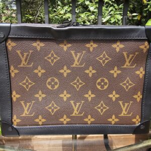 Front of the Louis Vuitton Monogram Solar Ray Soft Trunk showing the black corner protectors