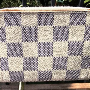 Back of the Louis Vuitton Damier Azur Zippy Coin Purse showing the checkered canvas