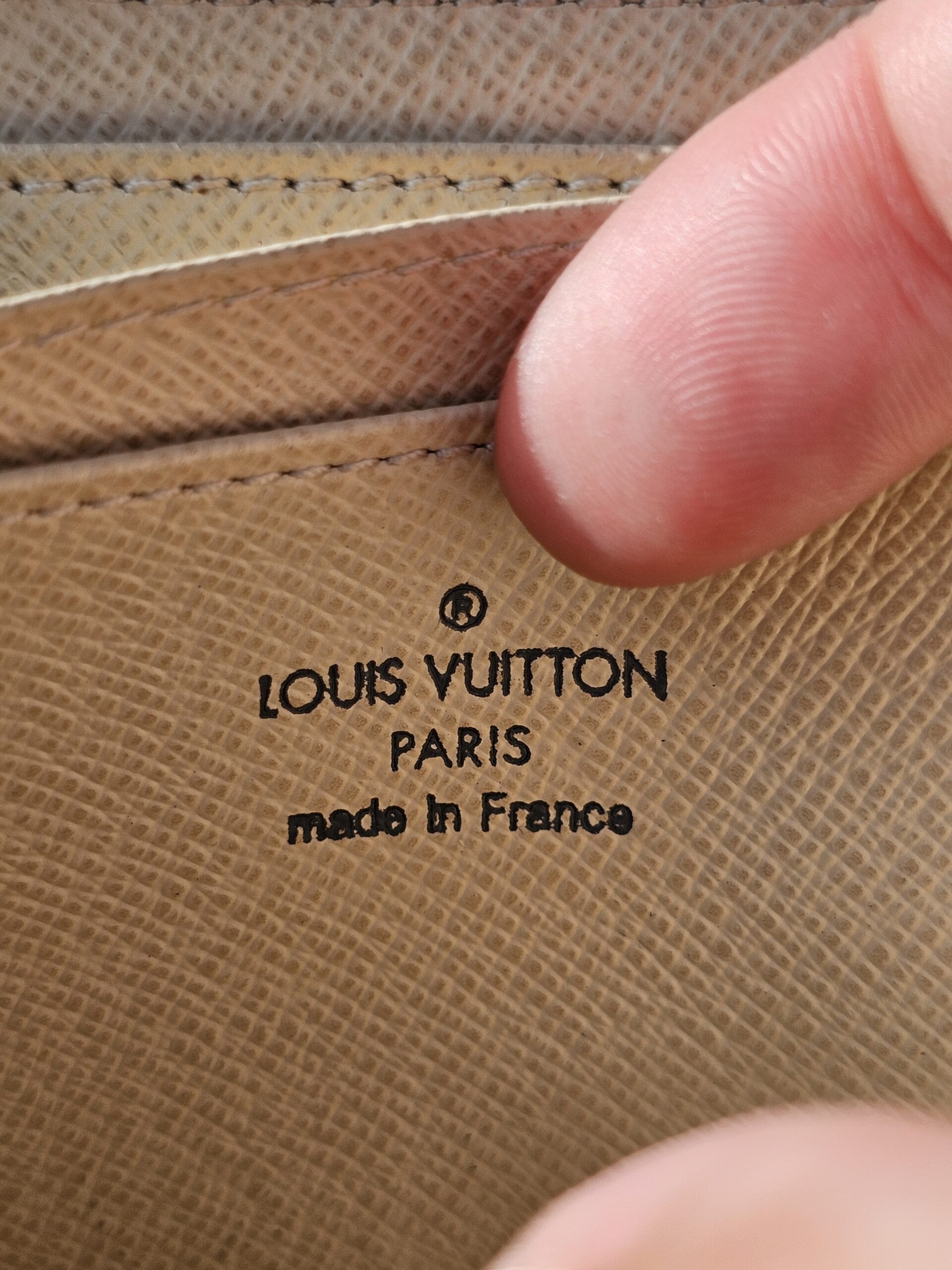 Louis Vuitton Paris made in France heat stamp inside the Damier Azur Zippy Coin Purse