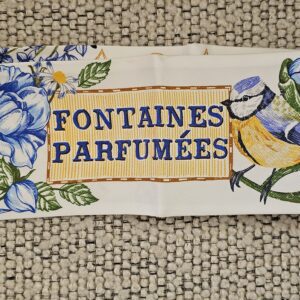 Fontaines Parfumees lettering printed on the Louis Vuitton silk bandeau