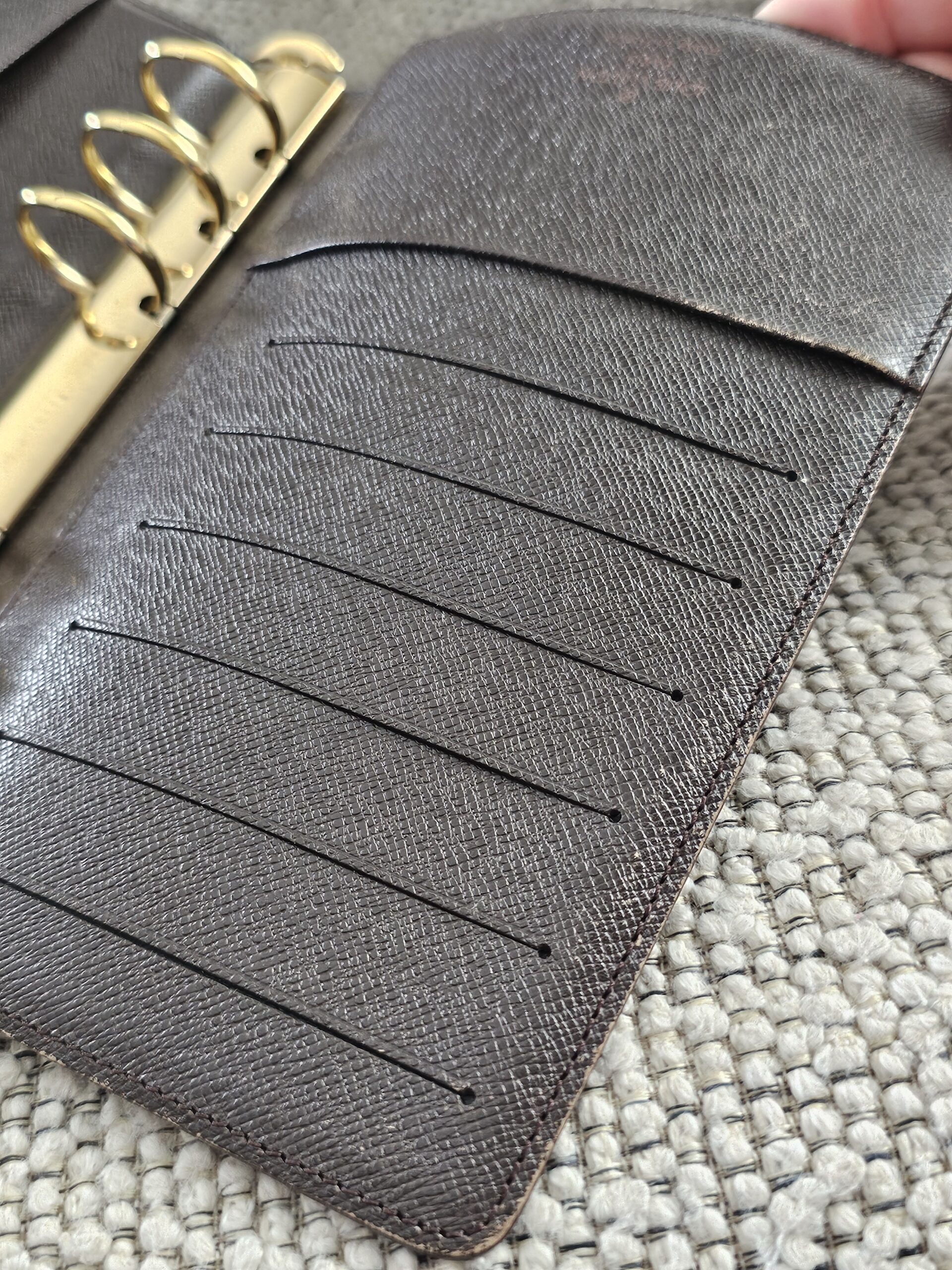 Card slots inside the Louis Vuitton Damier Ebene Medium Ring Agenda