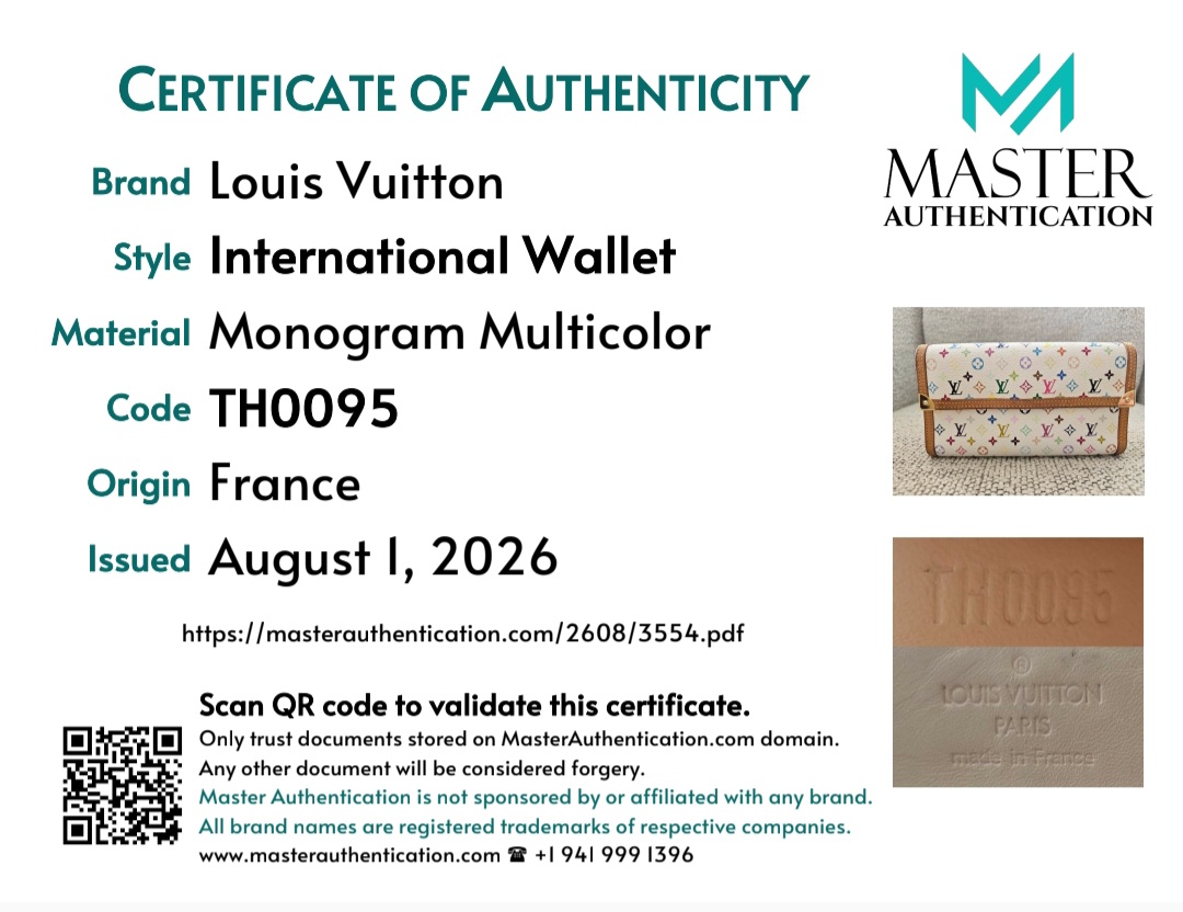Louis Vuitton Monogram Multicolor International Wallet White | Takashi Murakami | TH0095 - Image 10