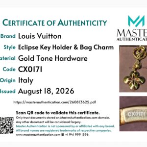 Master Authentication certificate for the Louis Vuitton Eclipse Key Holder and Bag Charm in gold tone hardware, code CX0171, origin Italy