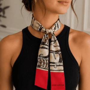 Louis Vuitton silk Trunks bandeau worn tied around the neck