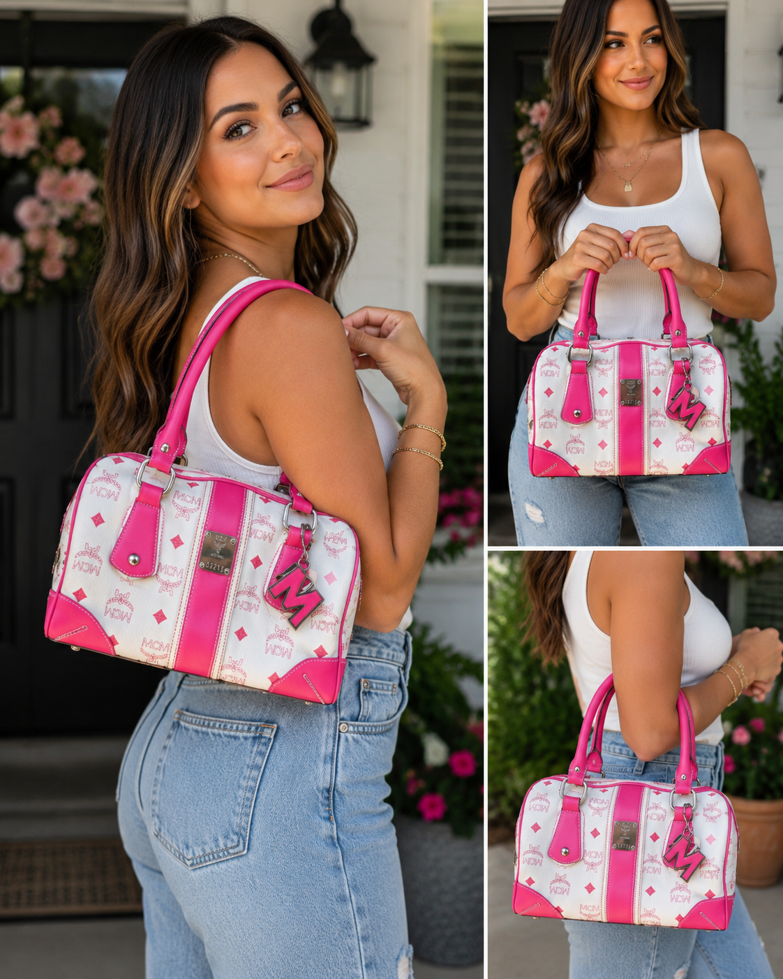 Mcm Visetos Boston Bag Hot Pink - Image 30