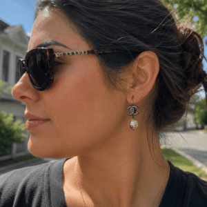 Chanel Crystal CC Baroque Pearl Swing Earrings | Gunmetal Ruthenium Finish | 2017 Collection | A17B - Image 12
