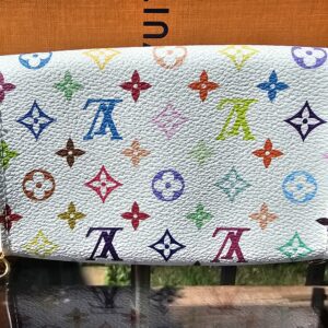 Reverse of the white Monogram Multicolor pouch
