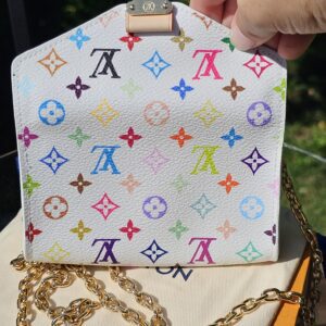 Pouch with the chain attached, flap slightly open