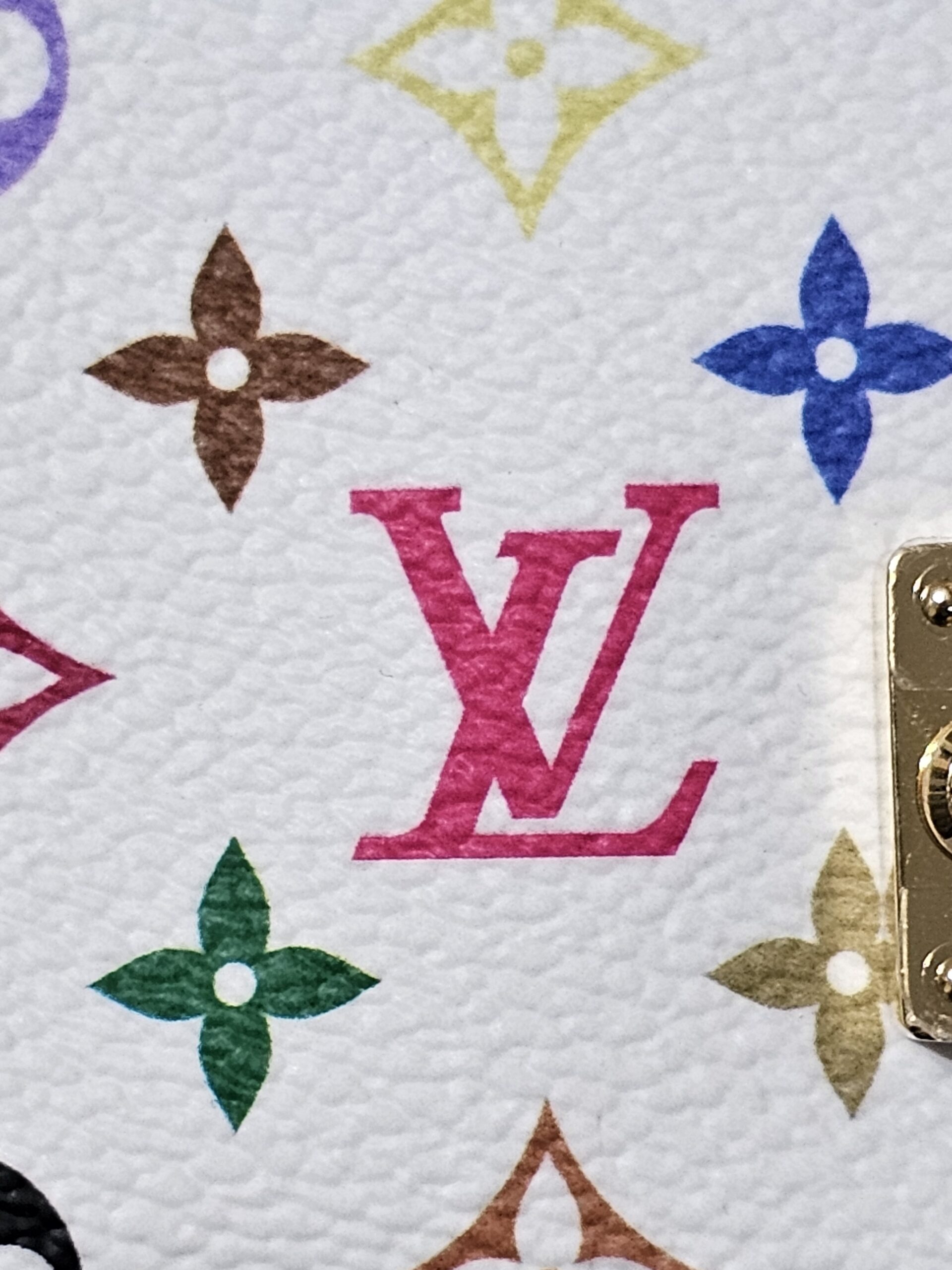 Close-up of the white Monogram Multicolor canvas
