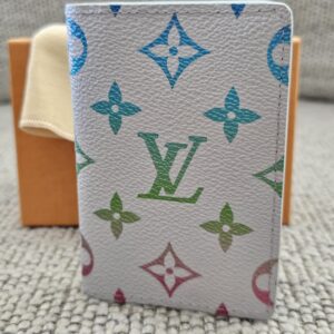 Louis Vuitton Monogram Iridescent Gradient Pocket Organizer Gray - front view with the colorful gradient Monogram print