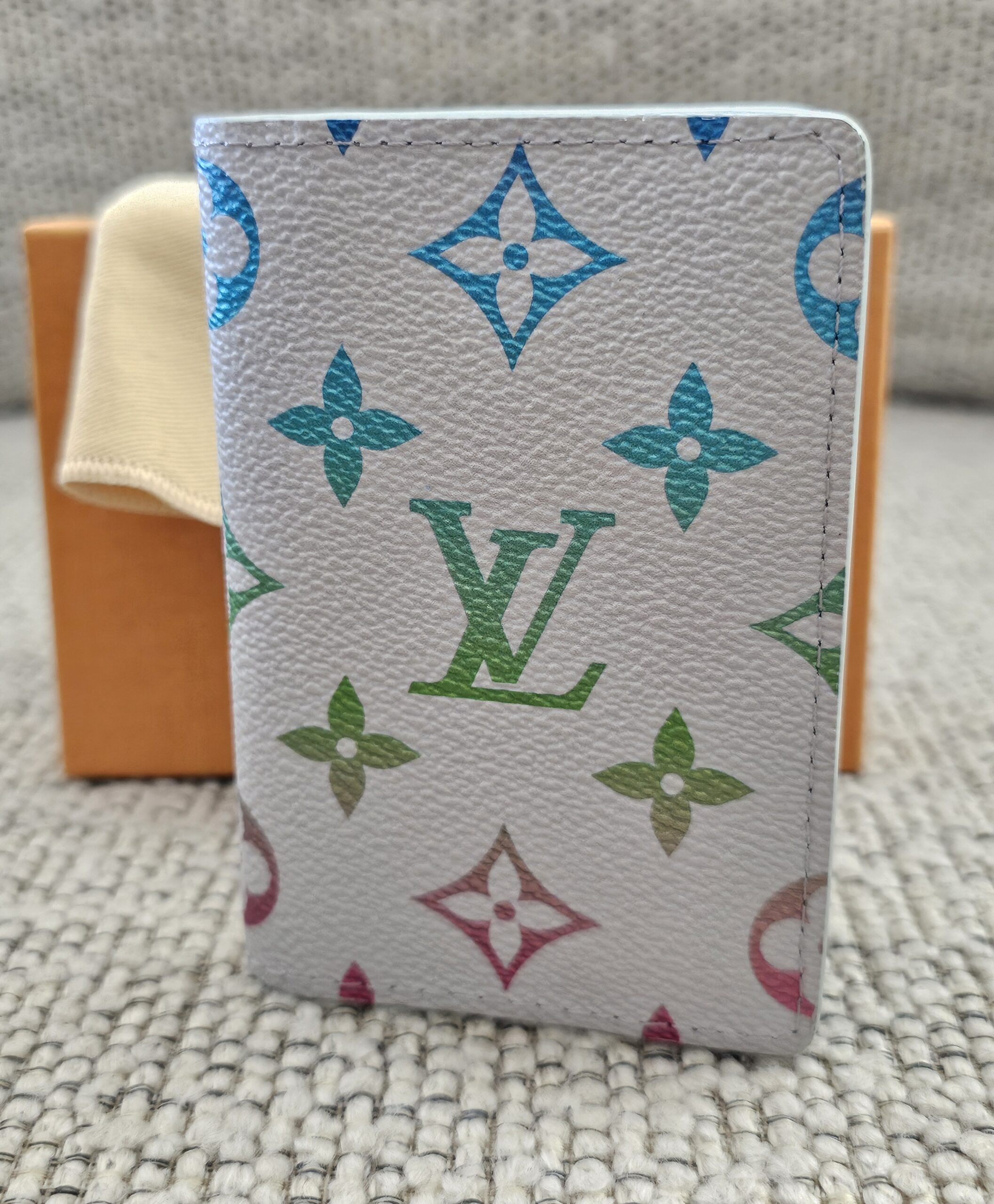 Louis Vuitton Monogram Iridescent Gradient Pocket Organizer Gray - front view with the colorful gradient Monogram print
