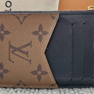 Reverse side of the Recto Verso card holder showing the three card slots against Monogram Reverse canvas