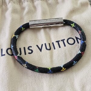 Black Monogram Multicolor Confidential Bracelet showing the silver-tone barrel clasp
