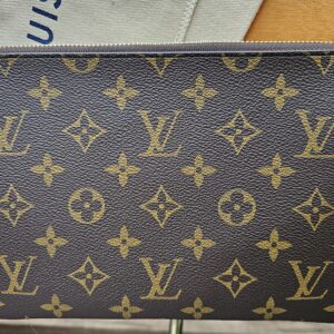 Reverse of the Monogram Key Pouch M showing the crisp coated canvas