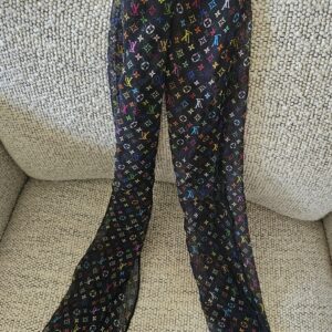 Louis Vuitton Monogram Multicolor crepe scarf hanging at full length