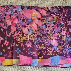 Paint Print Monogram scarf folded to show the LOUIS VUITTON border