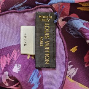 LOUIS VUITTON PARIS made in Italy label on the silk scarf