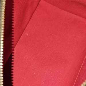 Red lining and gold-tone zip track inside the Speedy
