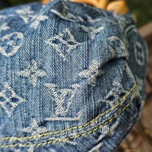 Close-up of the blue Monogram Denim weave