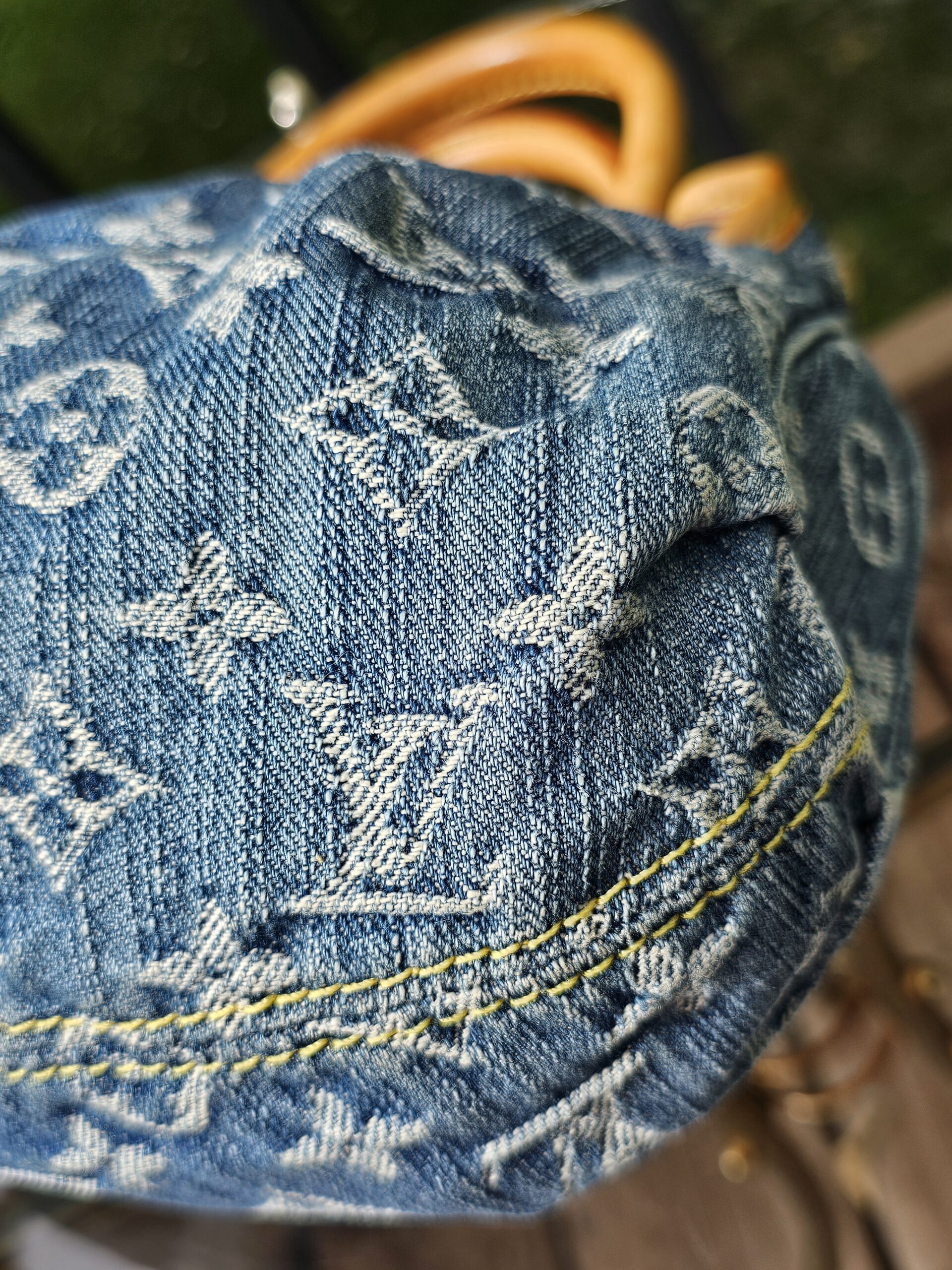 Close-up of the blue Monogram Denim weave