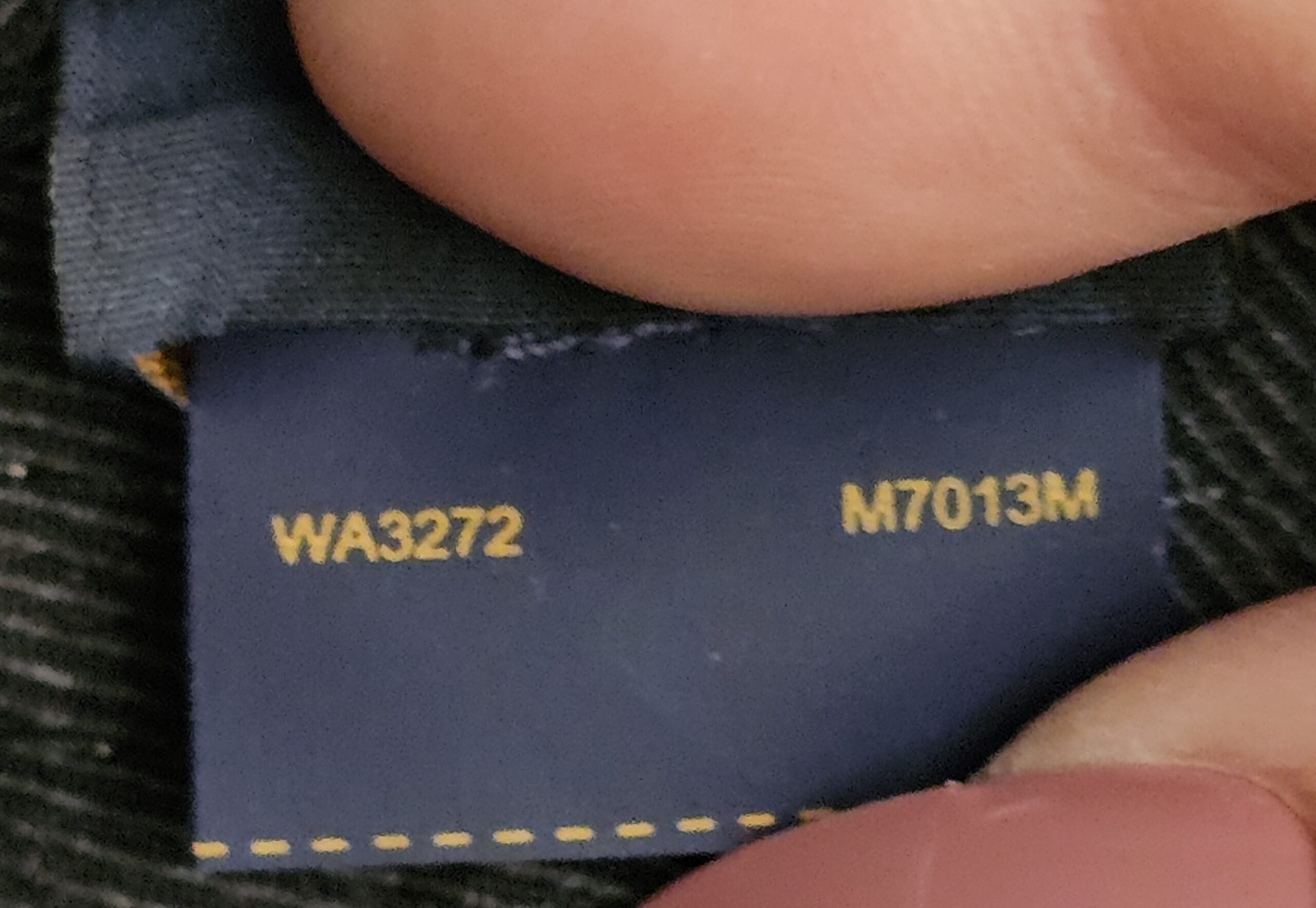 Interior tag reading WA3272 and M7013M