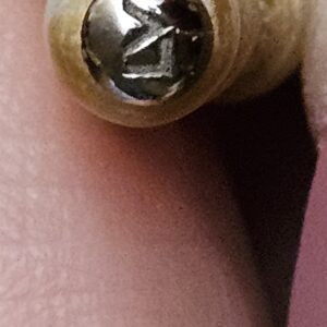 Silver-tone end cap engraved with the LV logo