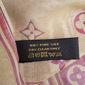 Care label reading 100% pure silk, dry clean only