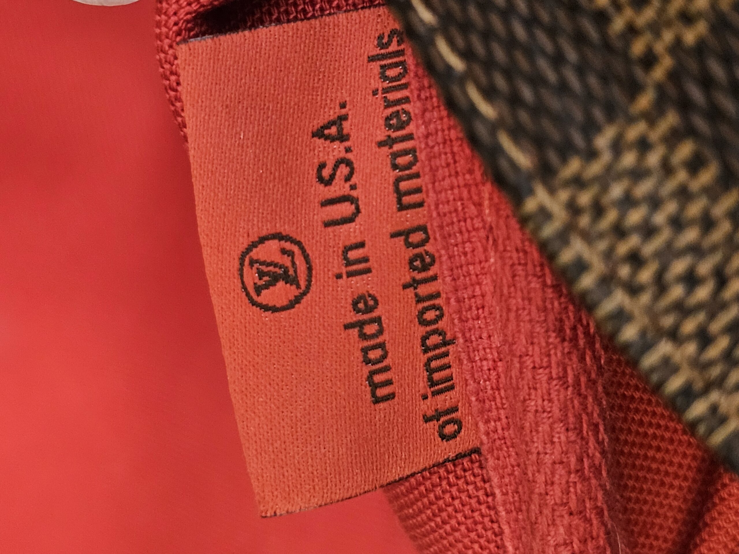 Interior tag reading made in U.S.A. of imported materials