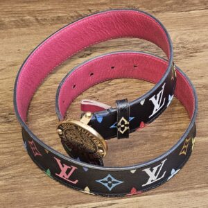 Full view of the black Monogram Multicolor belt and buckle
