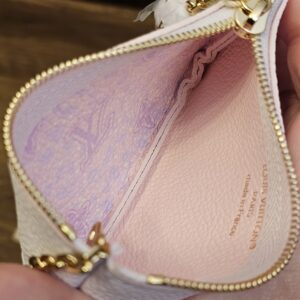 Interior lining of the Sweet Lavender key pouch held open