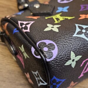 Close up of the multicolor monogram canvas at the corner