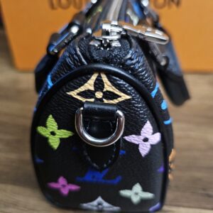 End of the Nano Speedy resting against the Louis Vuitton box, showing the D-ring