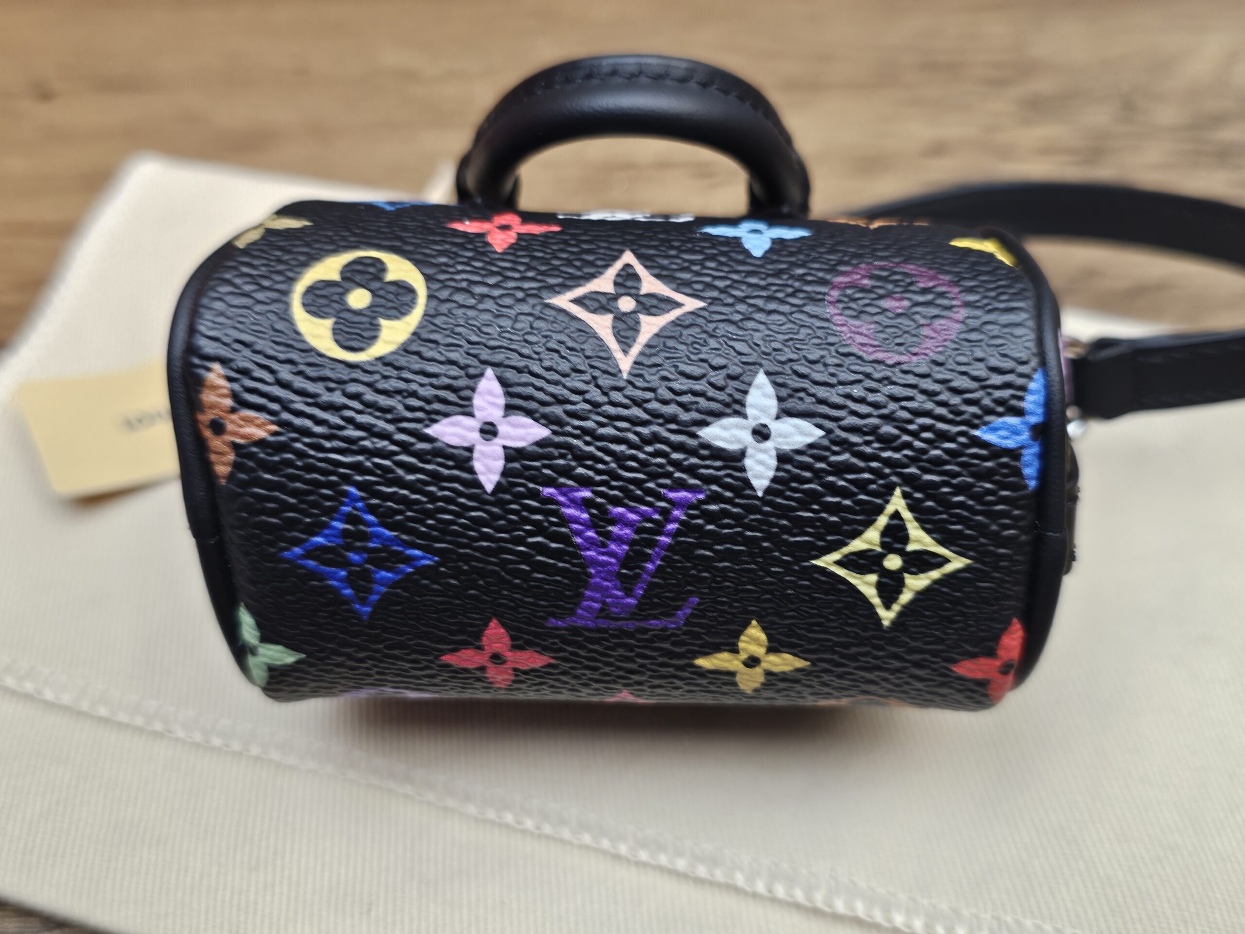 Back view of the black multicolor monogram canvas