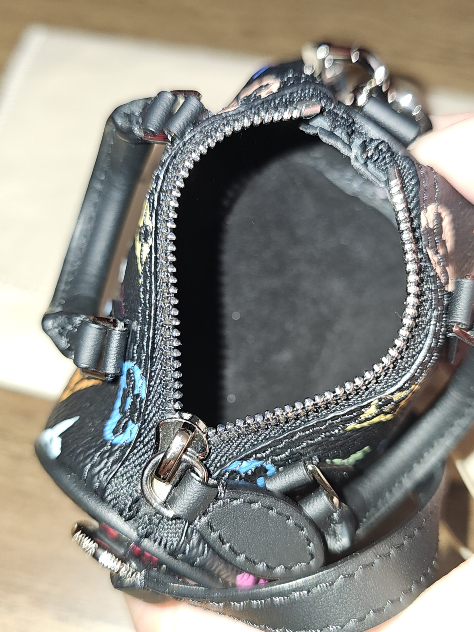 Open interior with black lining