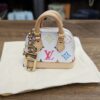 Louis Vuitton x Takashi Murakami Monogram Multicolor Micro Alma Bag Charm White - front view on its dust bag