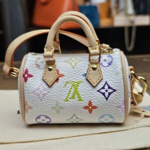 Straight front view of the white multicolor monogram