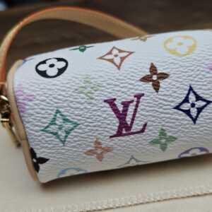 Back view of the white multicolor monogram canvas