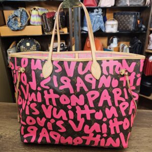 Straight front view of the fuchsia graffiti print